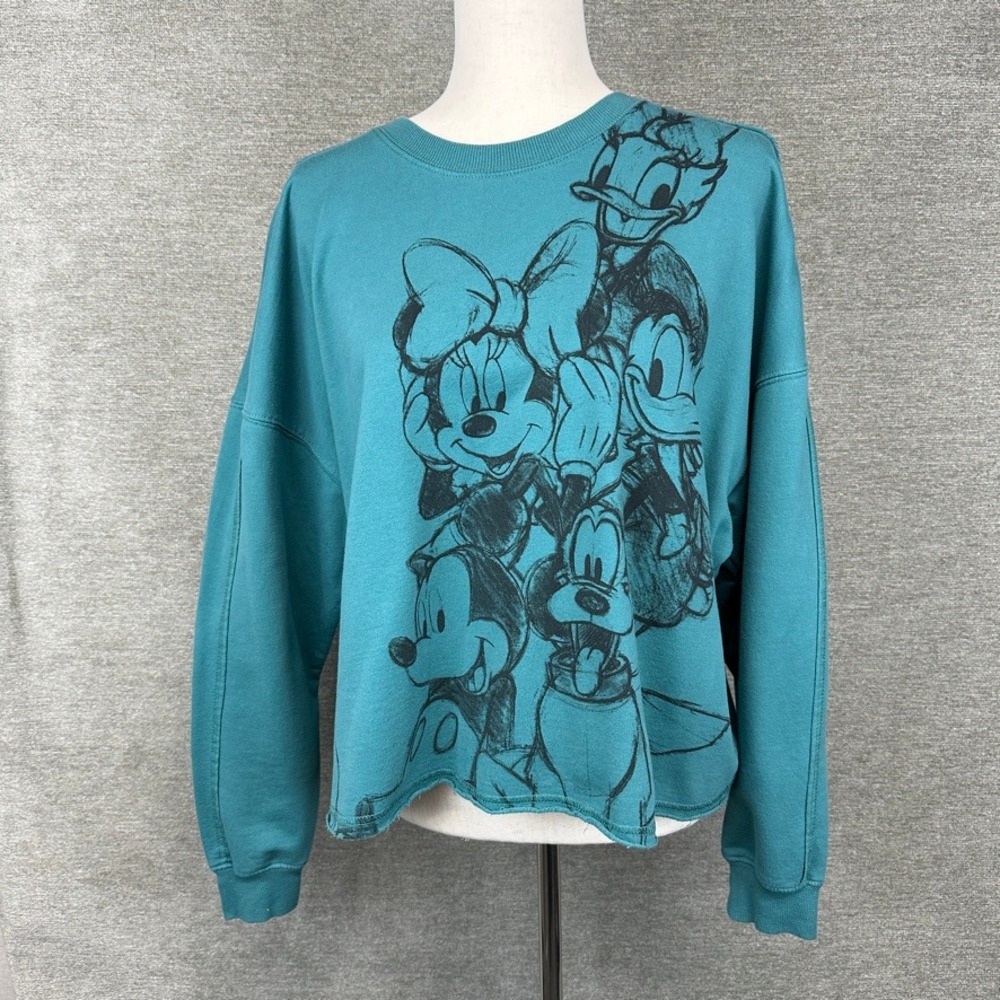 Disney Mickey‎ and Friends Graphic Sweatshirt Sketched Teal Blue XXL